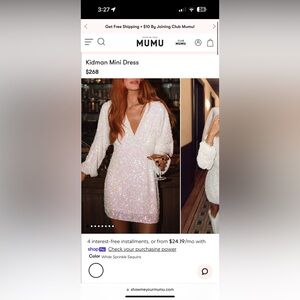 Show Me Your Mumu Kidman Mini Dress in White Sprinkle Sequins XL worn once